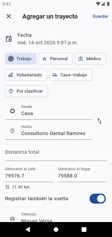 Agregar un trayecto pasado: el odómetro parte de tu último trayecto