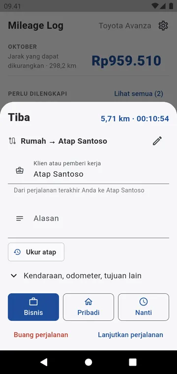 Saat tiba: Bisnis, Pribadi, atau Nanti, klien sudah terisi