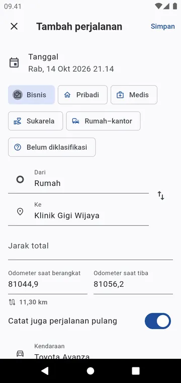 Tambah perjalanan sebelumnya: odometer melanjutkan dari perjalanan terakhir