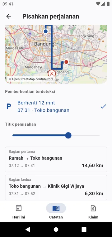 Pisahkan perjalanan di perhentian yang ditemukan pada rutenya