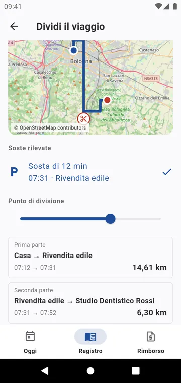 Dividere un tragitto a una sosta trovata sul percorso