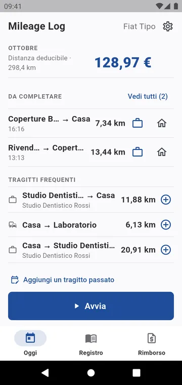 Oggi: i km deducibili e l'importo del mese, i tragitti da completare