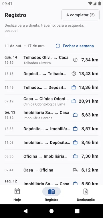 O registro, semana a semana: deslize para a direita para trabalho, para a esquerda para pessoal