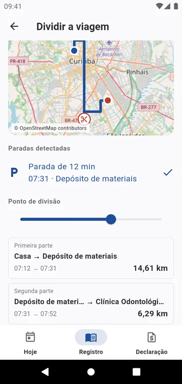 Dividir uma viagem numa parada encontrada no trajeto