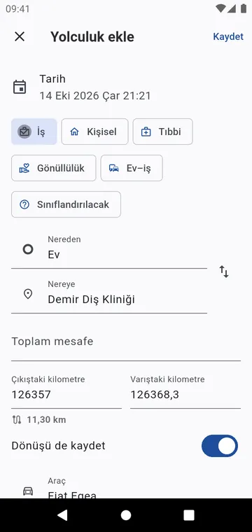 Geçmiş bir yolculuk ekleyin: sayaç son yolculuğunuzdan devam eder