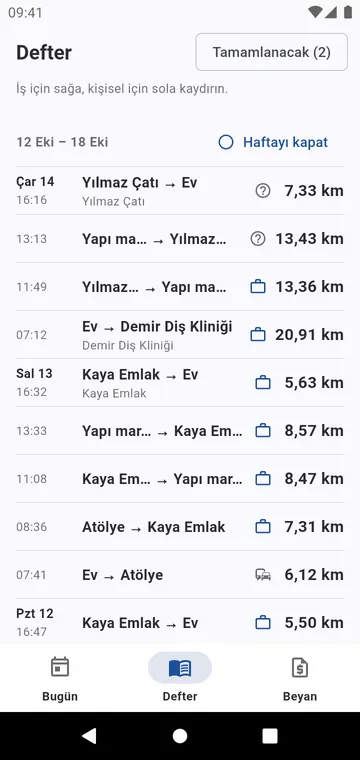 Hafta hafta defter: iş için sağa, kişisel için sola kaydırın